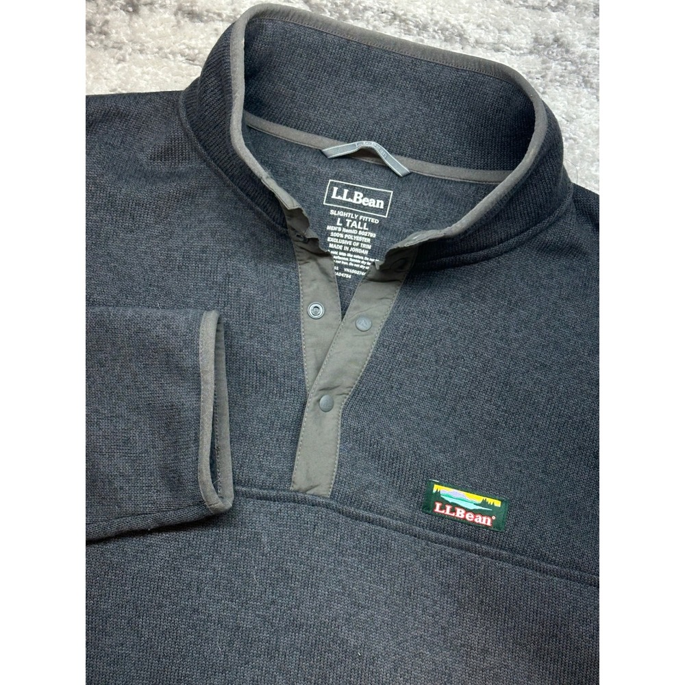 L.L. Bean Pullover Men L Tall Gray Sweater Fleece Snap Neck 502793